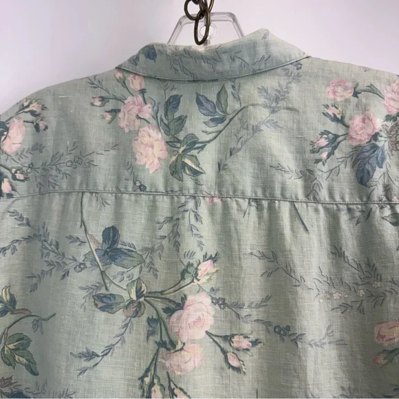 Lauren Ralph Lauren Mint Green Floral Tropical Linen Top Women’s Size Small - Picture 13 of 14